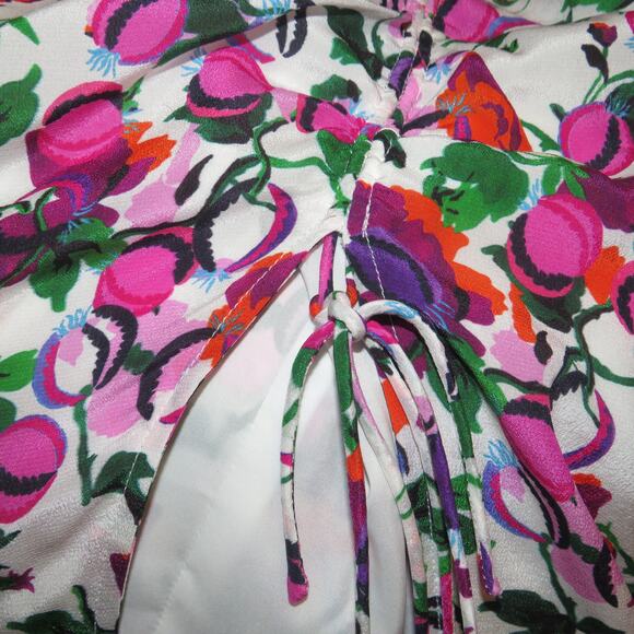 Saloni White Olivia Floral Print Ruffle Hem Silk Midi Dress - Picture 10 of 13